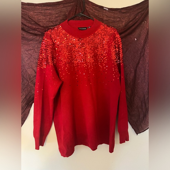 Red knit sweater with sequins. Size 2xl - Picture 1 of 3